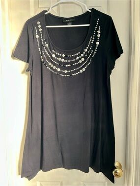 ⚜️ Style & Co. Black Short-Sleeve Tunic Top with Silver Embellishments